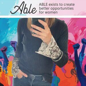 ABLE - Gray Mineral Washed Lace-Cuff Bell-Sleeve Top - Size M